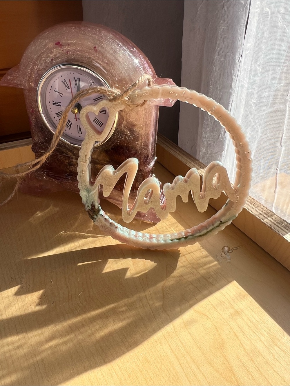 Mama Resin Hanging Ornament in Pastel Pink and Cream